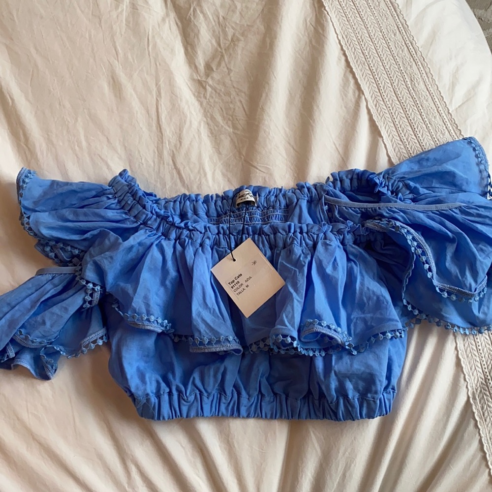 blue cropped charo ruiz top with tags